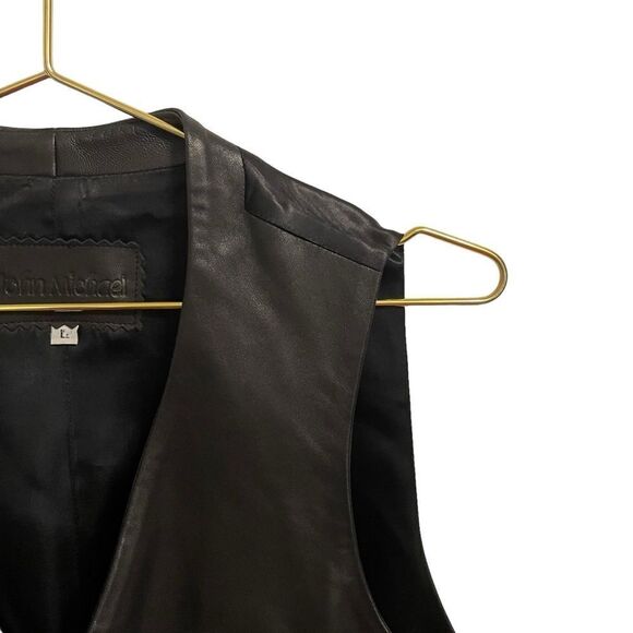 Vintage John Michael Black Leather Vest Large - Picture 2 of 6